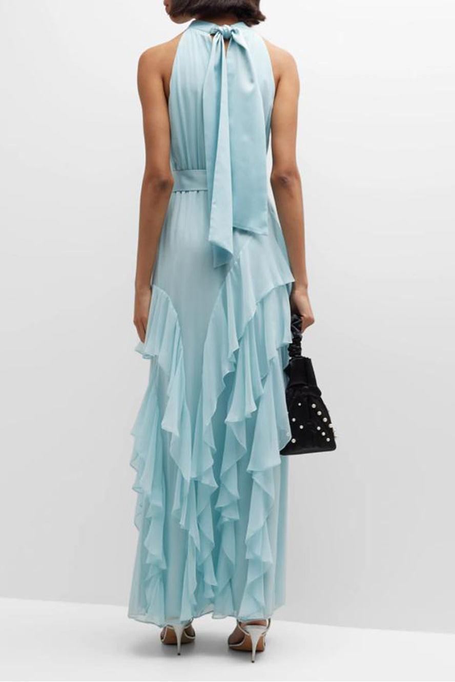 Chiffon Sleeveless Frill Split Midi Dress With Belt - View 2