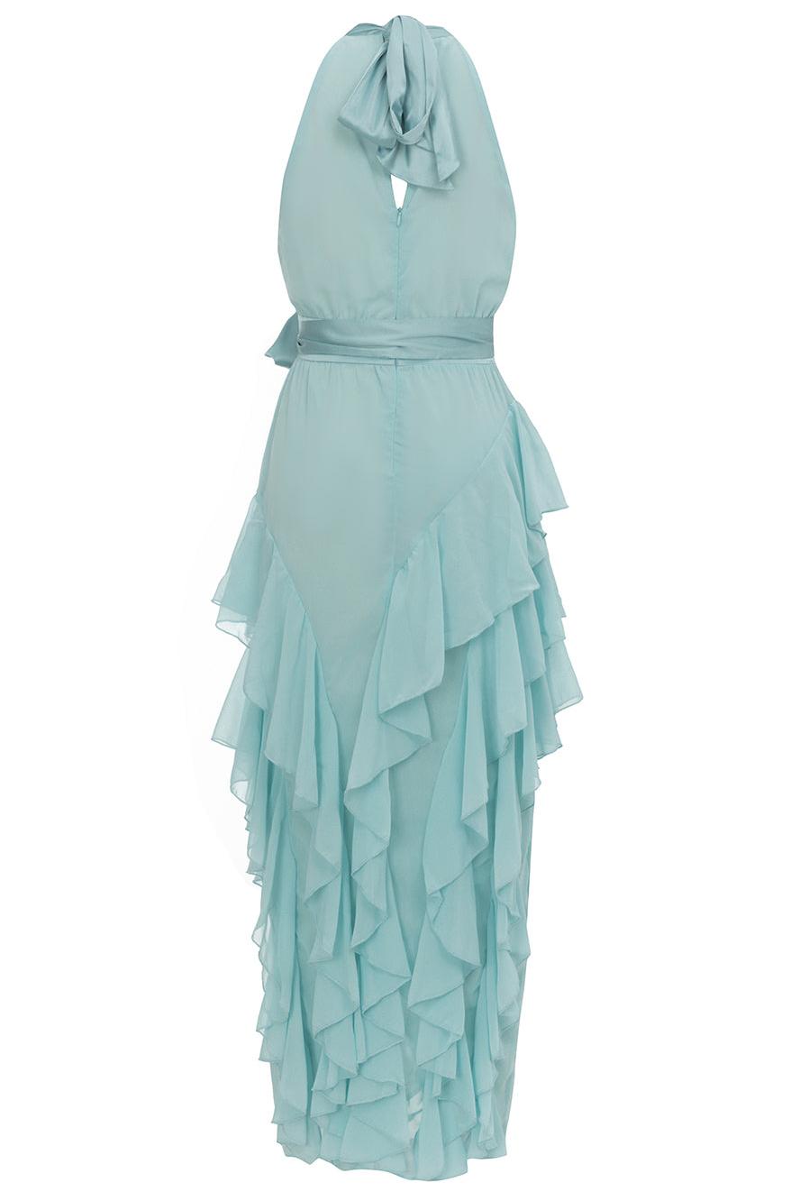 Chiffon Sleeveless Frill Split Midi Dress With Belt - View 5