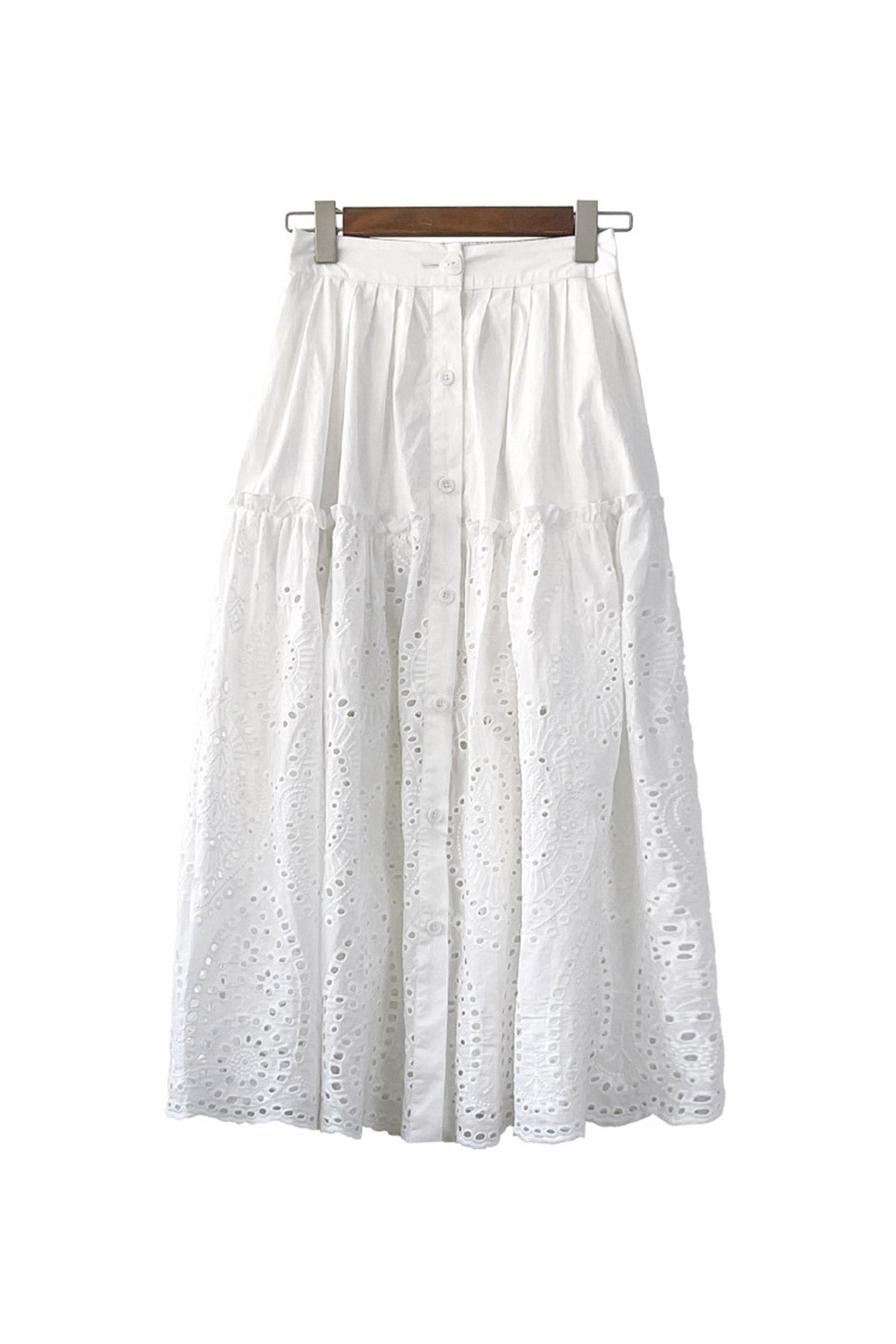 Embroidered Lace Pleated Denim Mini Skort