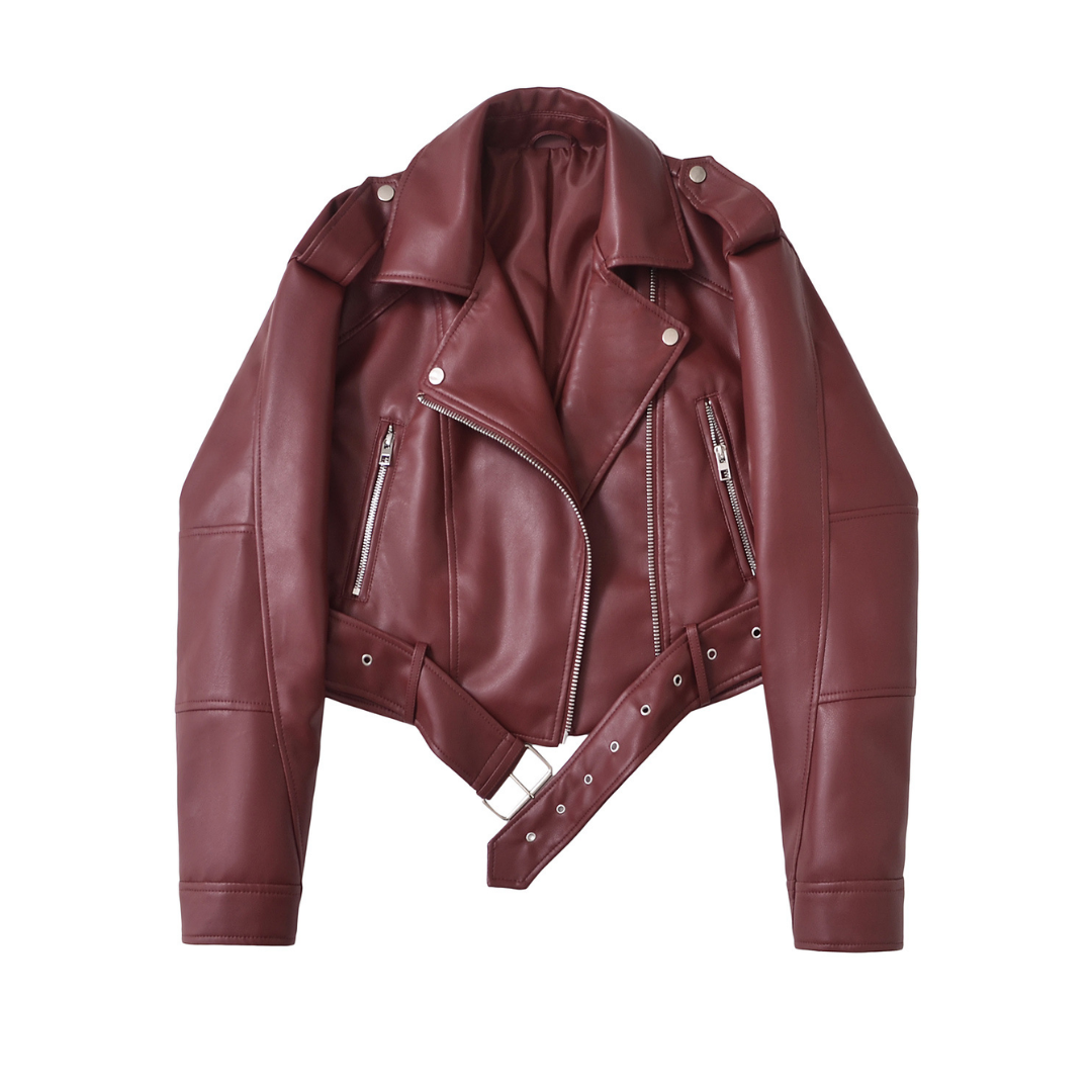 Faux Leather Belted Cropped Moto Jacket 5