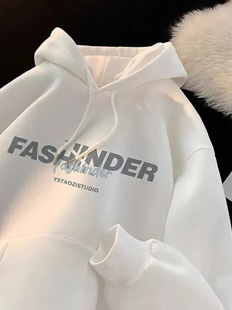 Letter Printed Winter Fleece Hoodie WHITE / M(40-45KG)