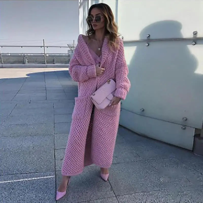Hooded Chunky Knit Open Front Longline Cardigan Coat