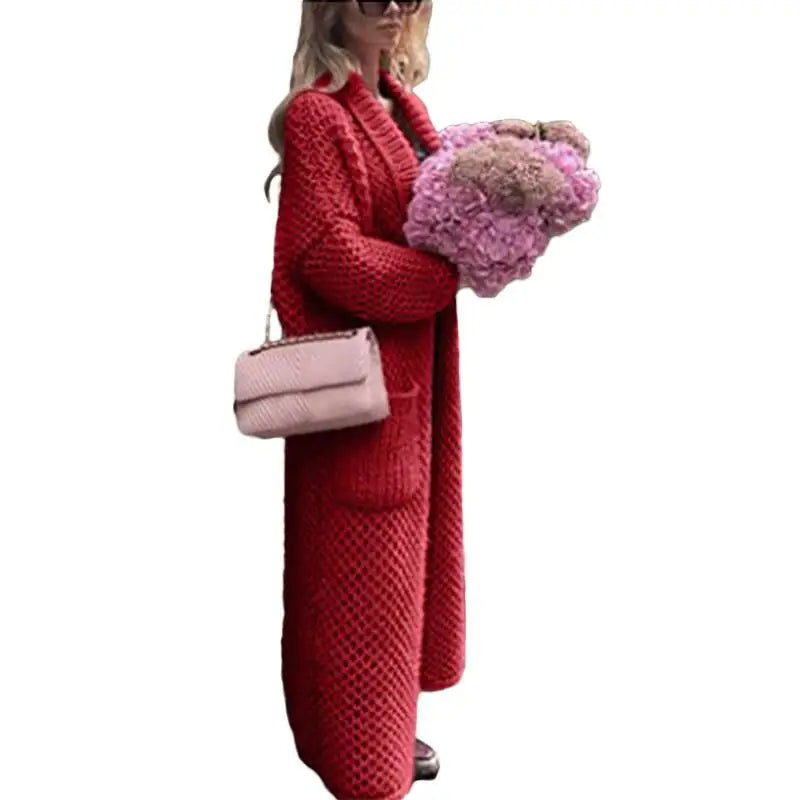 Hooded Chunky Knit Open Front Longline Cardigan Coat 7
