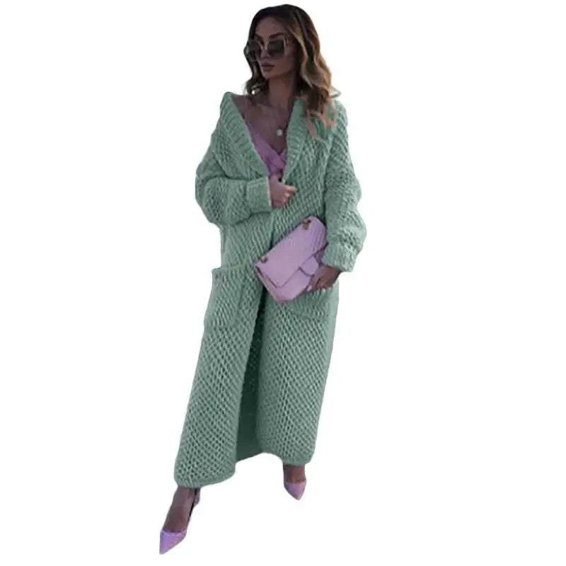 Hooded Chunky Knit Open Front Longline Cardigan Coat 5