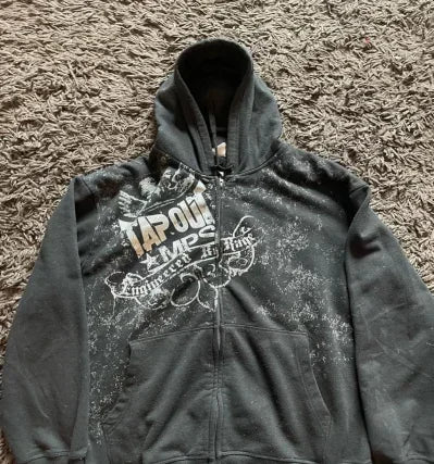 Grunge Zip Up Sweatshirt black 5 / M