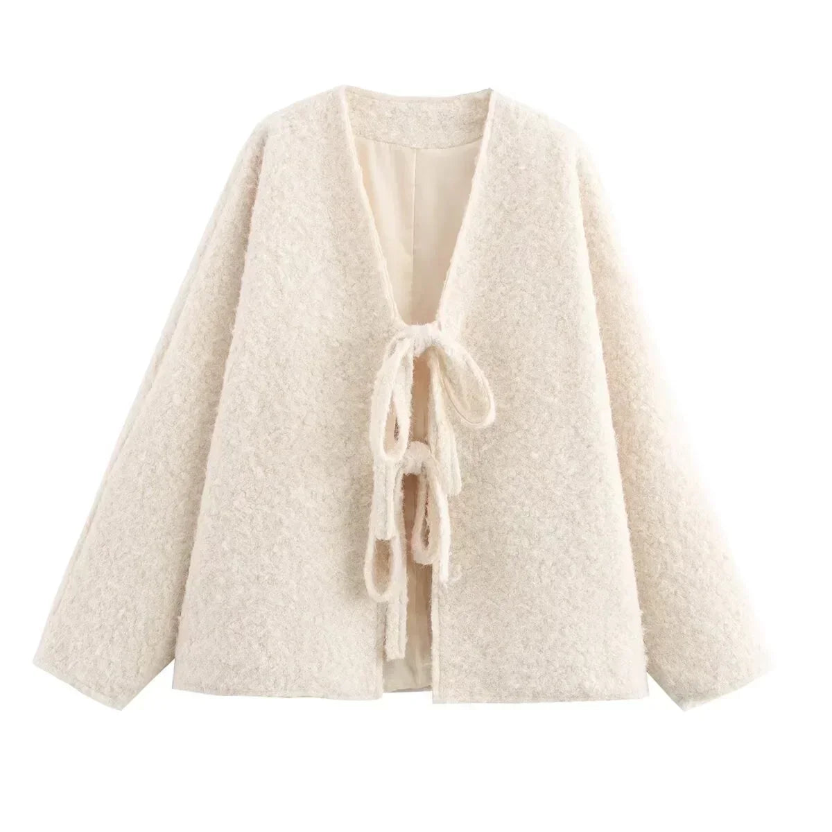 Lace-Up Bow Brown Cardigan Beige / S Cardigan-241208