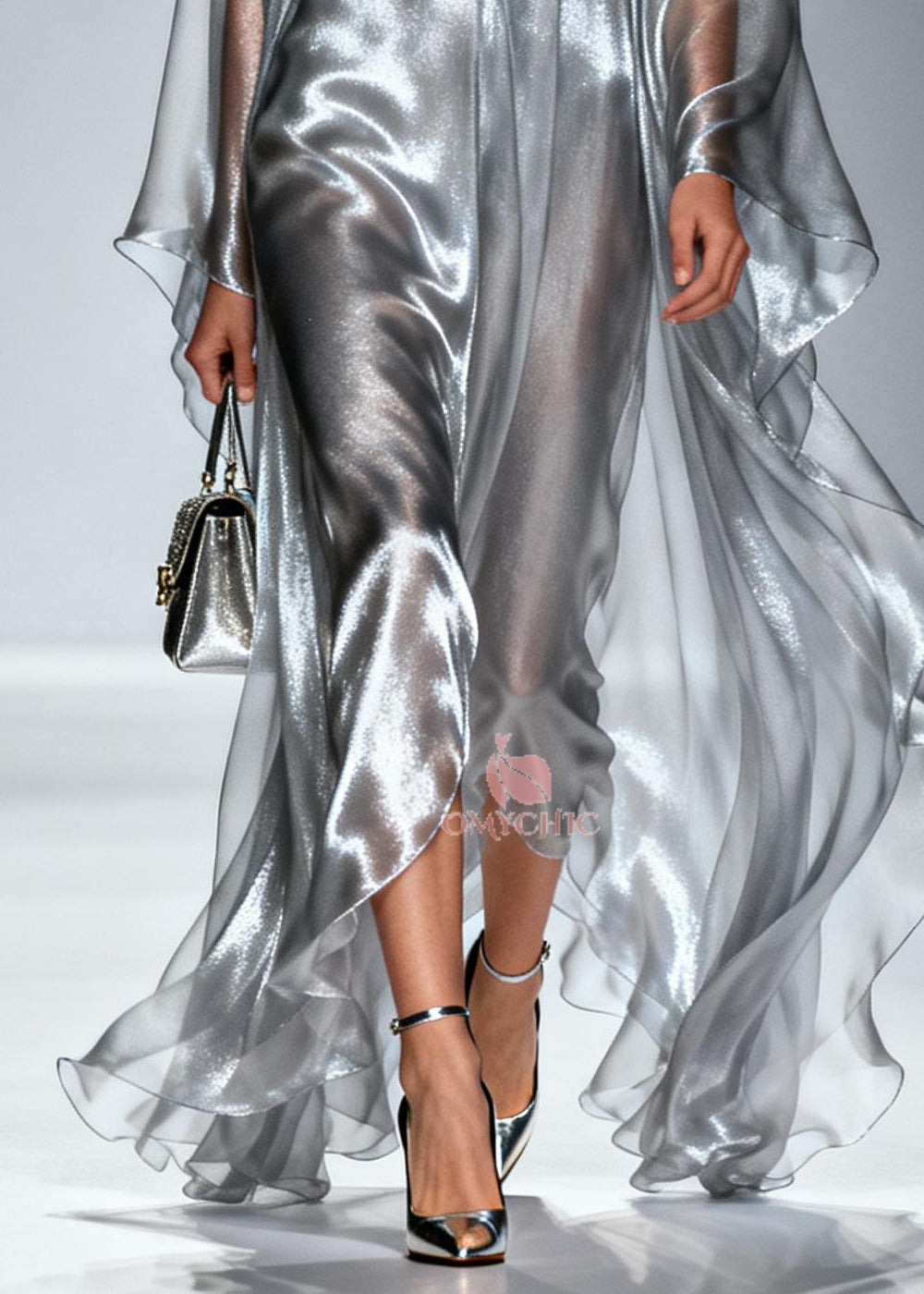 Women Silvery Oversized Draping Chiffon Maxi Dresses Summer - View 4