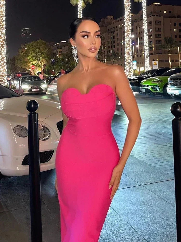 Bandage Strapless Sweetheart Bodycon Midi Dress - View 3