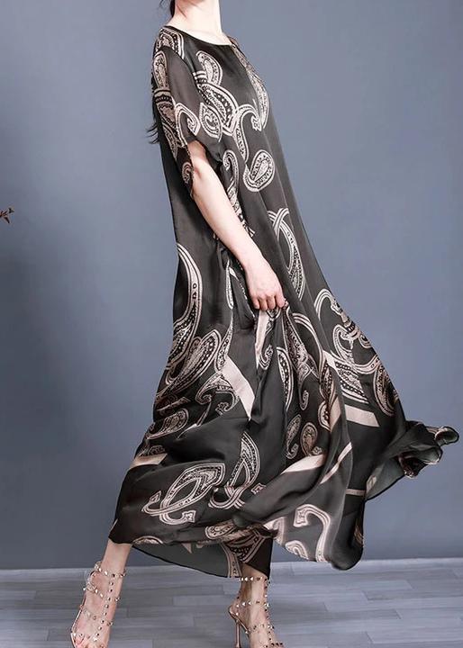 Paisley Print Short Sleeve Crew Neck Loose Maxi Dress - View 3