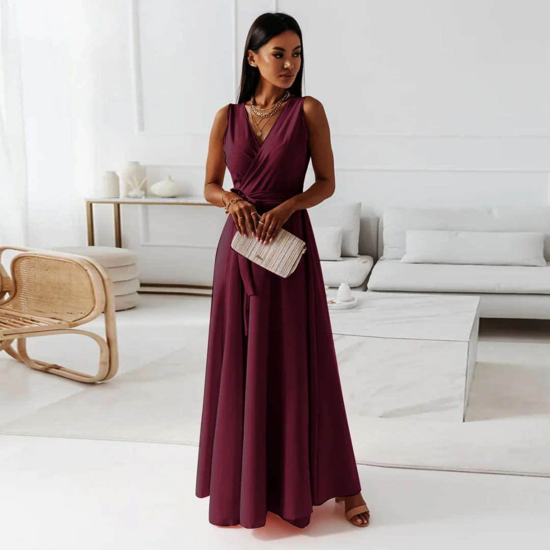 V-Neck Sleeveless Tie Waist A-Line Maxi Dress 3