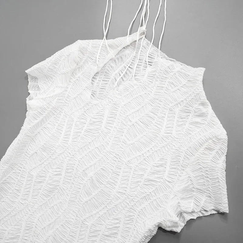 Wrinkled Lace Up Mini Dress - View 3
