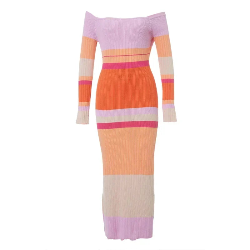 Fernanda Off Shoulder Striped Knit Maxi Dress - View 6