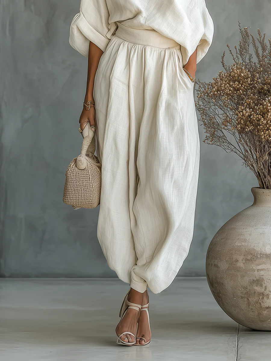 One Shoulder Batwing Sleeve Top and Wide Leg Pants Two Piece Set 3