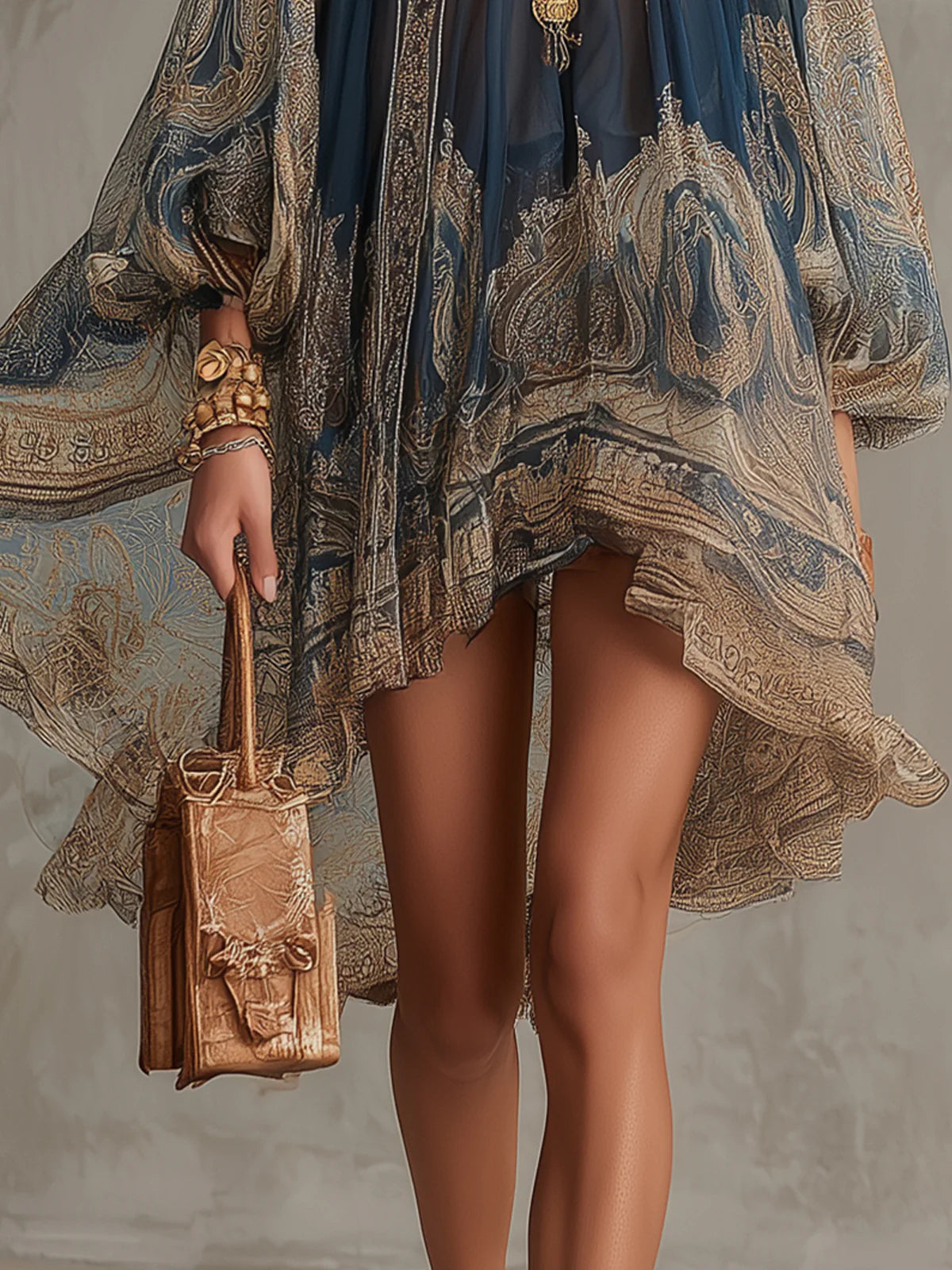 Paisley Print High Neck Bishop Sleeve Chiffon Mini Dress 5