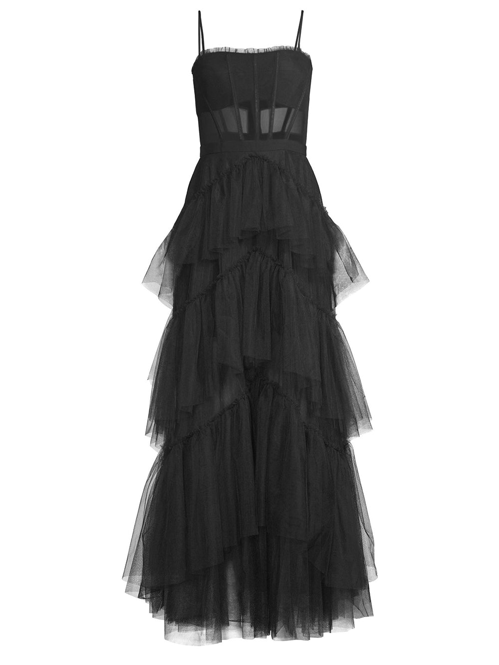 Mesh Corset Bodice Spaghetti Strap Tiered Tulle Maxi Gown - View 5