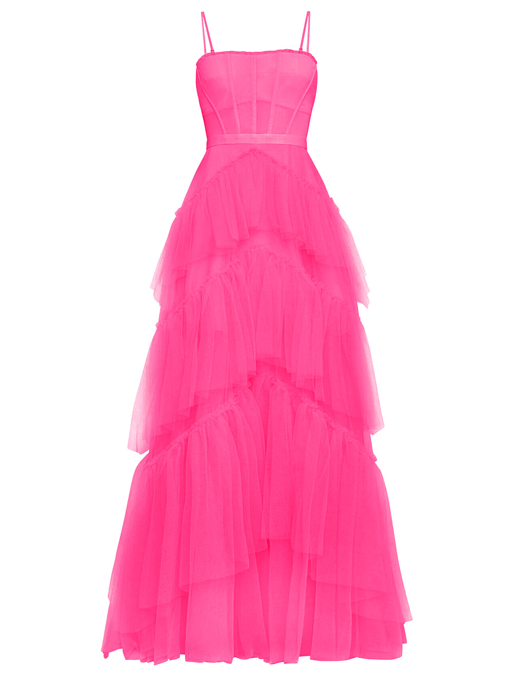 Tulle Corset Bodice Sweetheart Spaghetti Strap Tiered Ruffle Maxi Gown - View 5