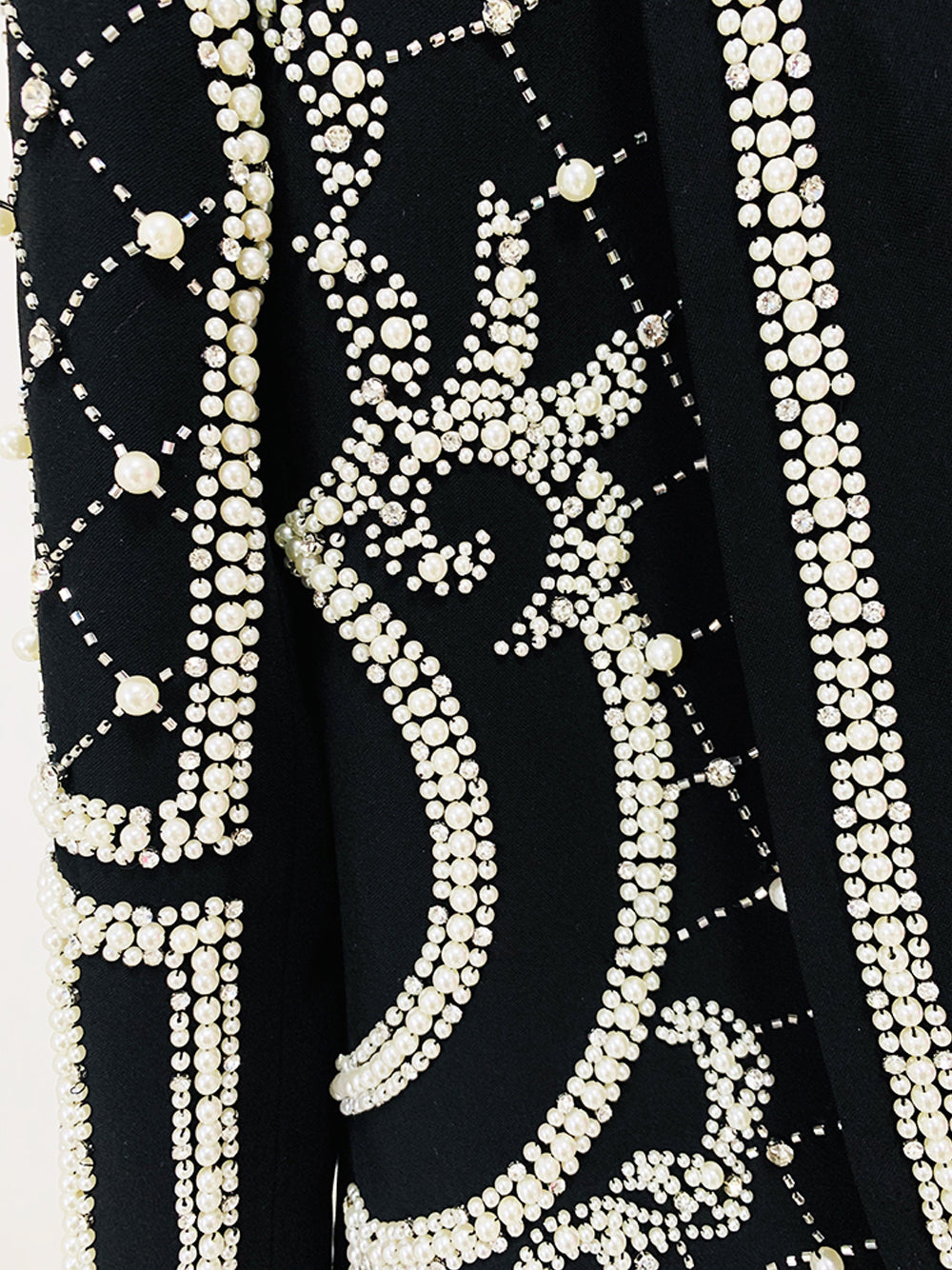 Pearl Beaded Rhinestone Grid Long Sleeve Deep V Blazer Mini Dress - View 11