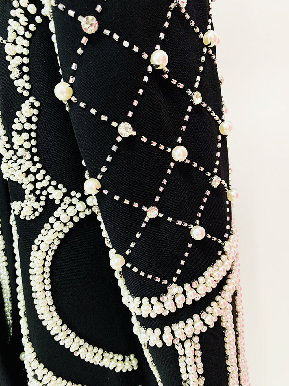 Pearl Beaded Rhinestone Grid Long Sleeve Deep V Blazer Mini Dress - View 15