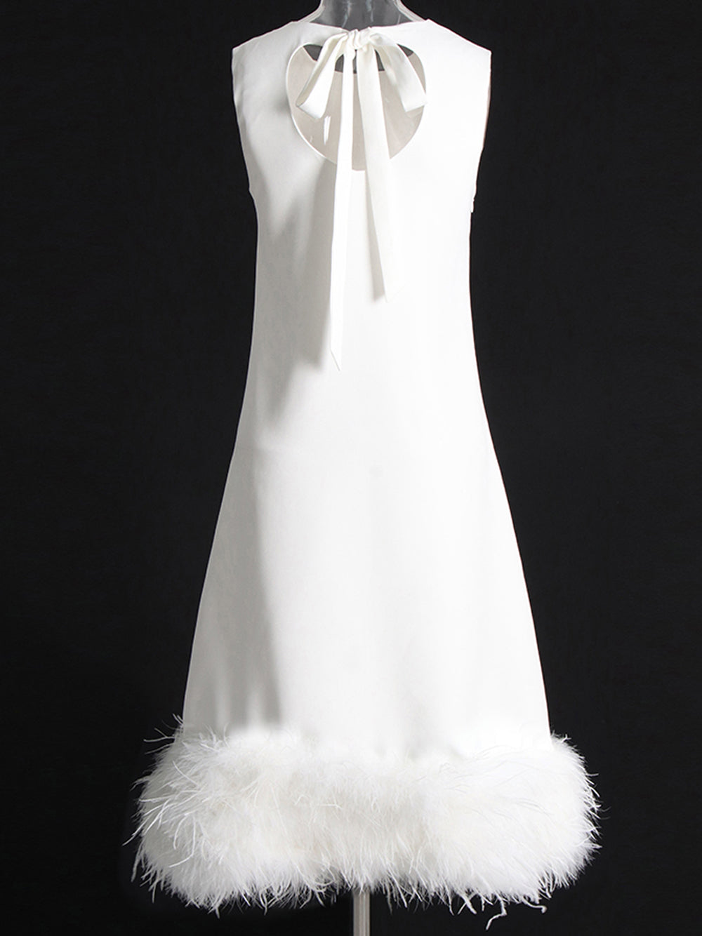 Sleeveless Crew Neck Feather Trim Midi Dress - View 5