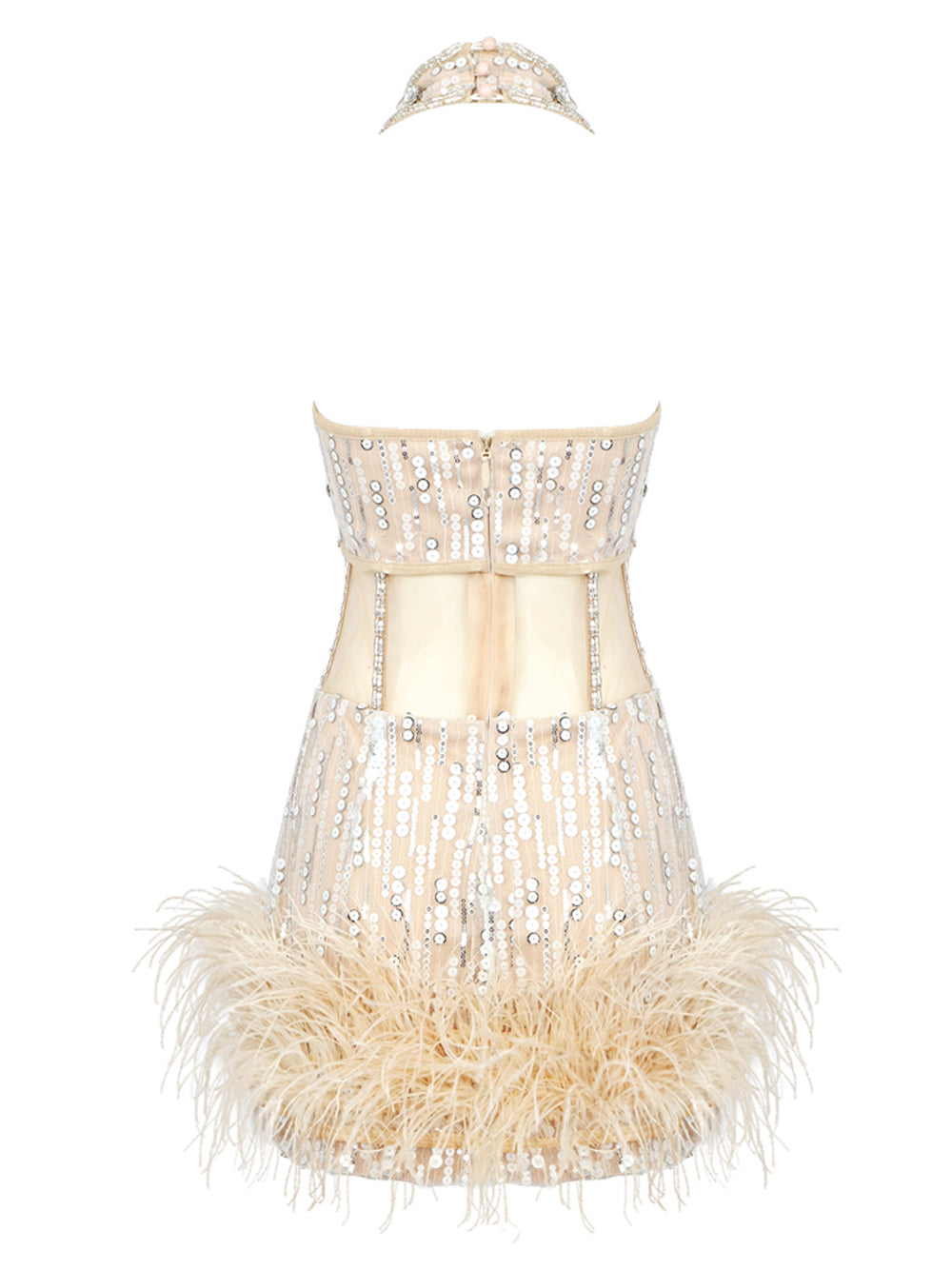 Sequin Rhinestone Halter Cross Strap Corset Mesh Mini Dress - View 2