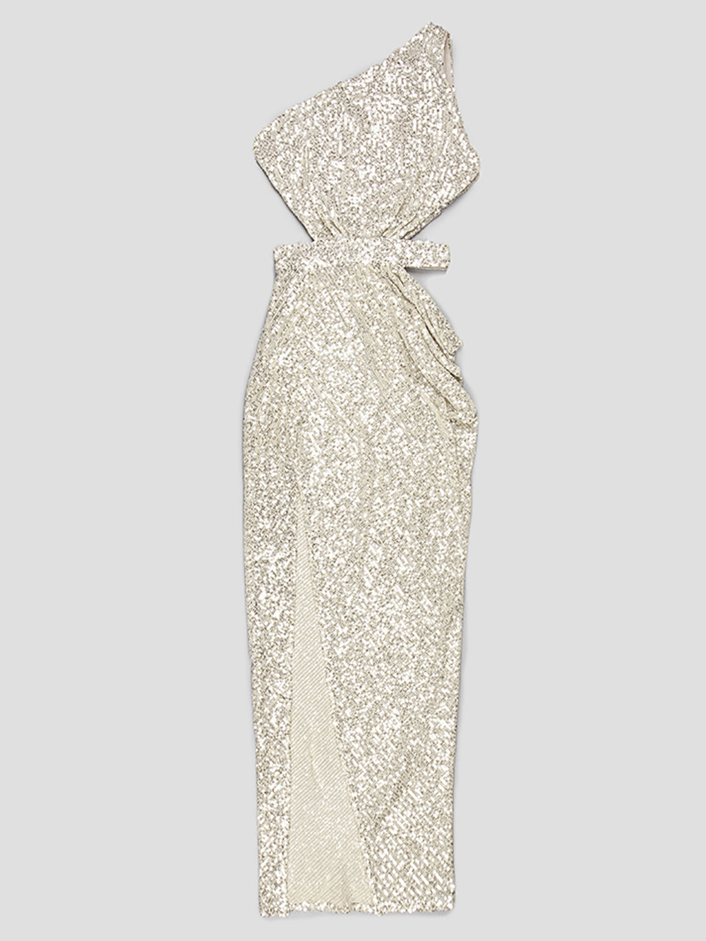 Sequin One Shoulder Cut Out Waist Ruched High Split Bodycon Maxi Gown - View 3