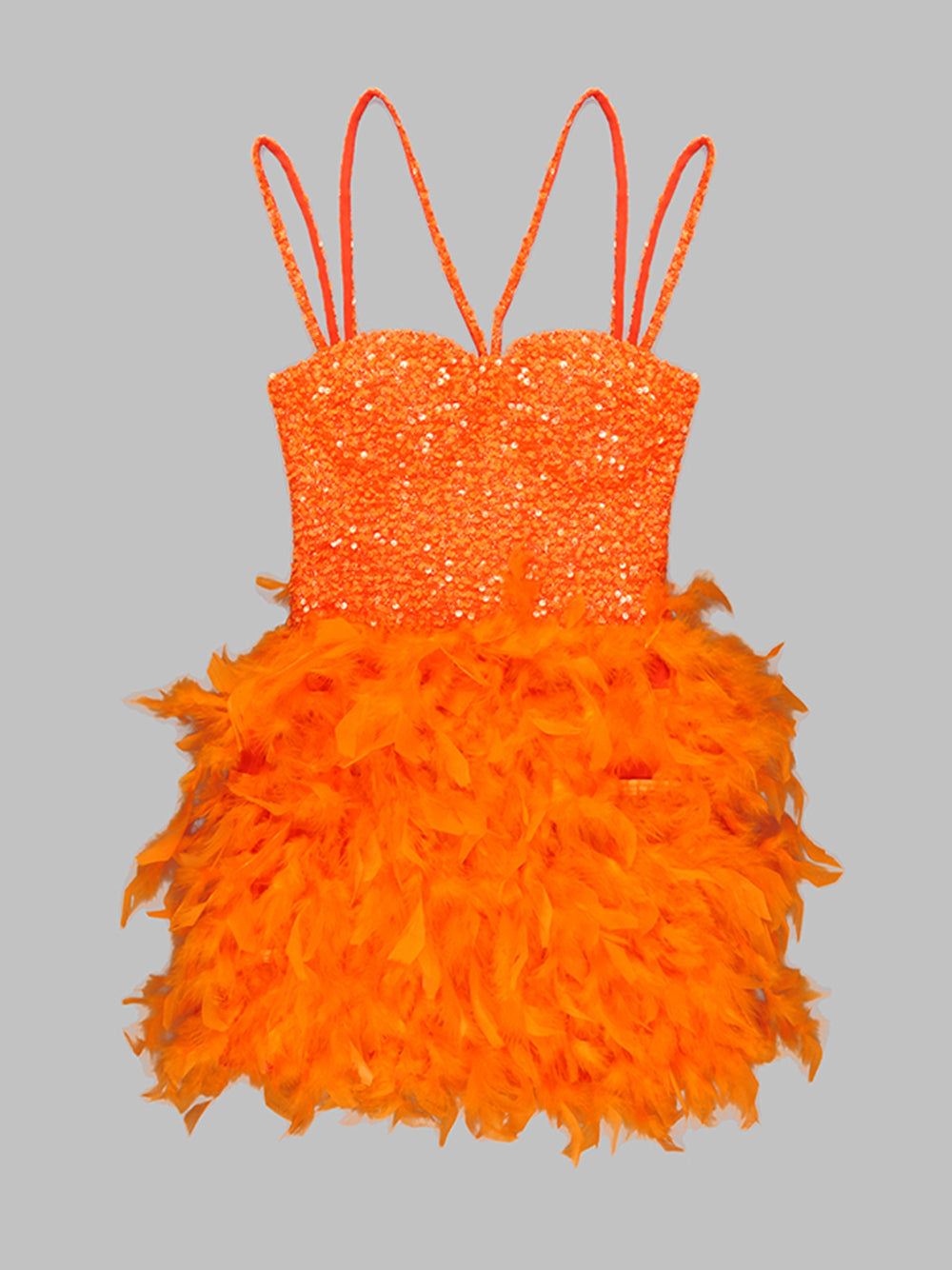 Sequin Sweetheart Cross Strap Feather Skirt Mini Dress - View 4