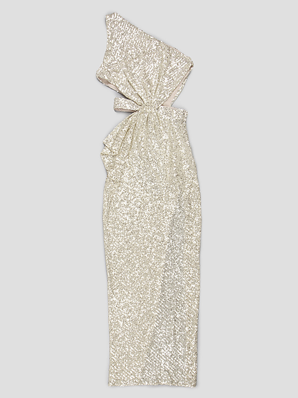 Sequin One Shoulder Cut Out Waist Ruched High Split Bodycon Maxi Gown - View 4