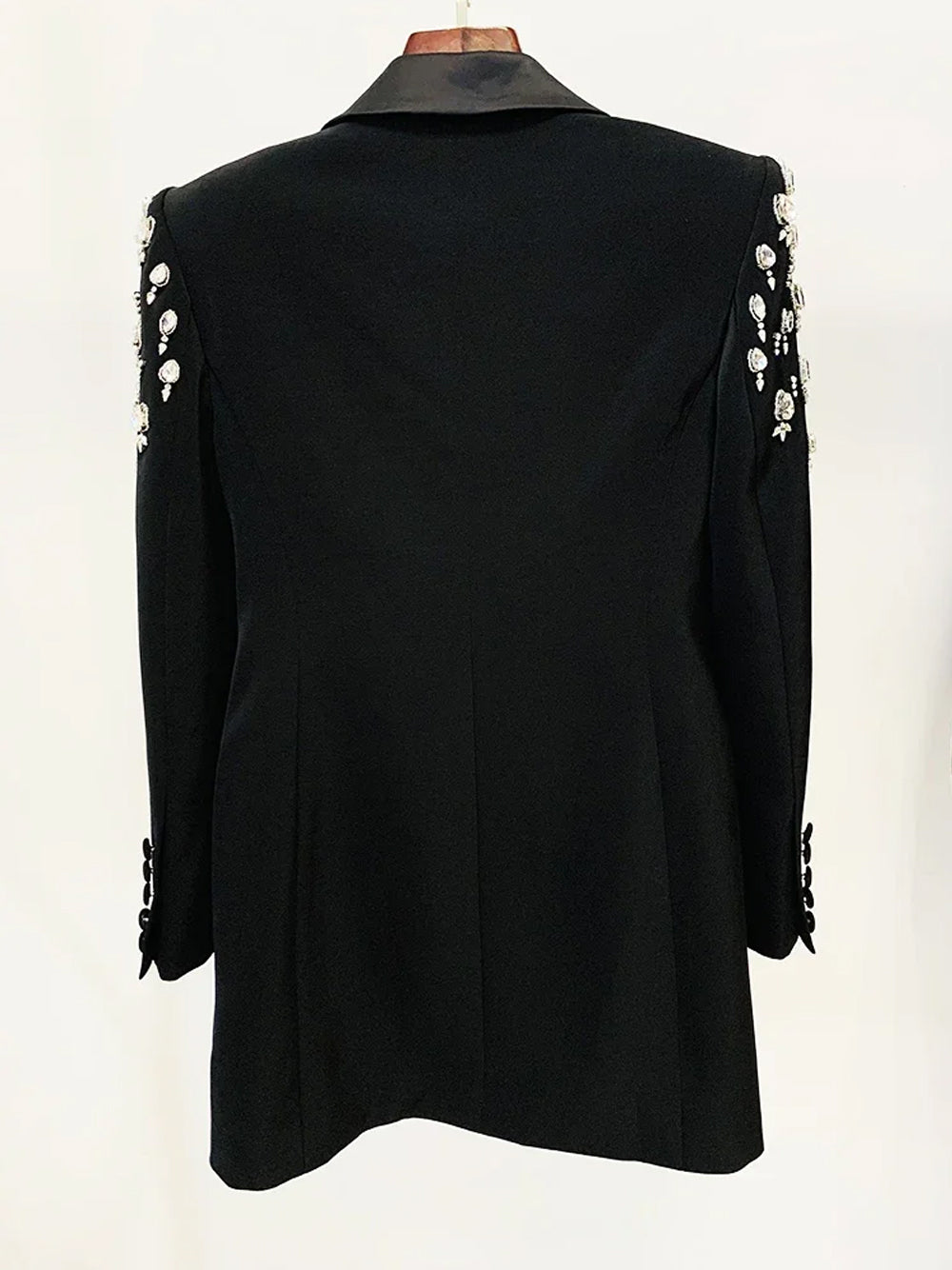Beaded Double Breasted Satin Lapel Long Sleeve Blazer Mini Dress - View 6