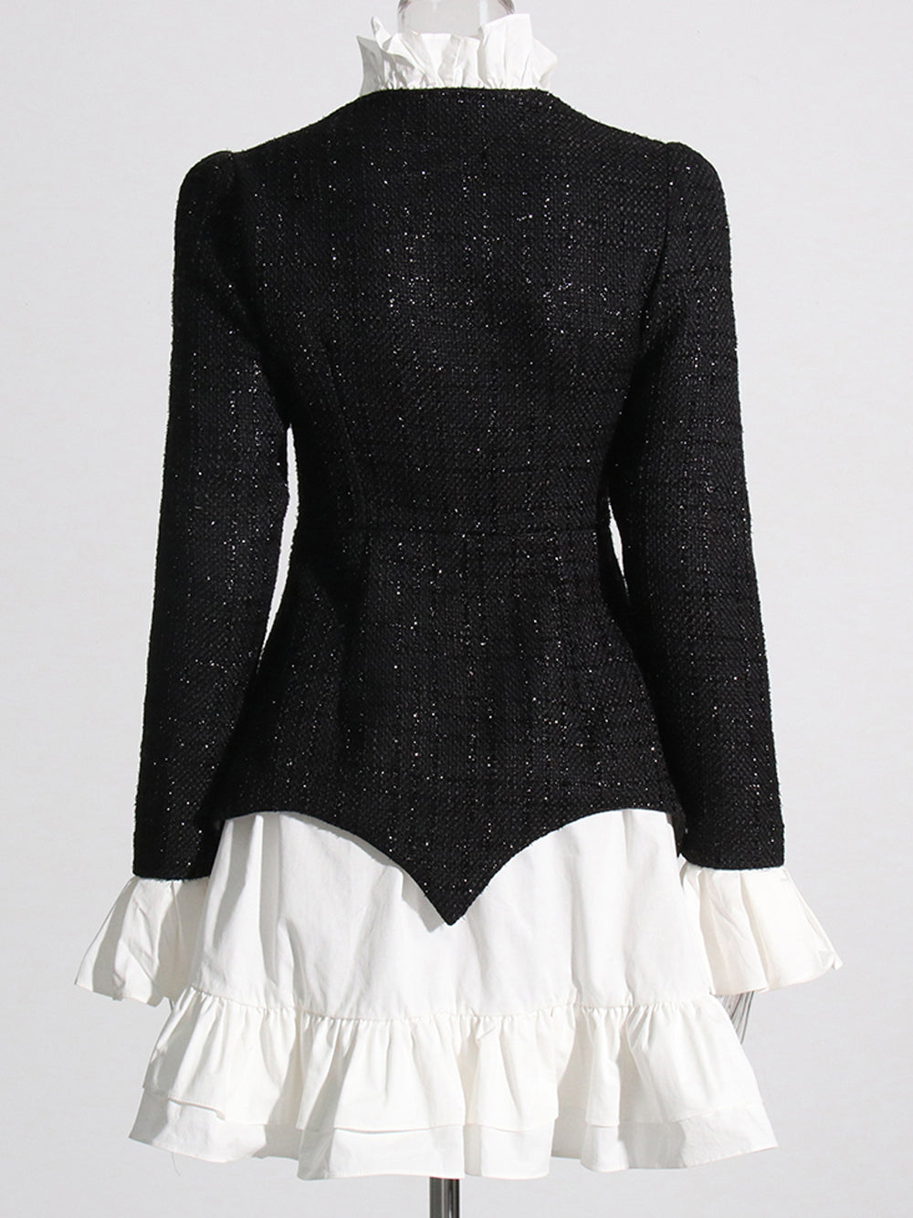 Tweed Faux Two Piece Ruffle Collar Button Front Mini Dress - View 4