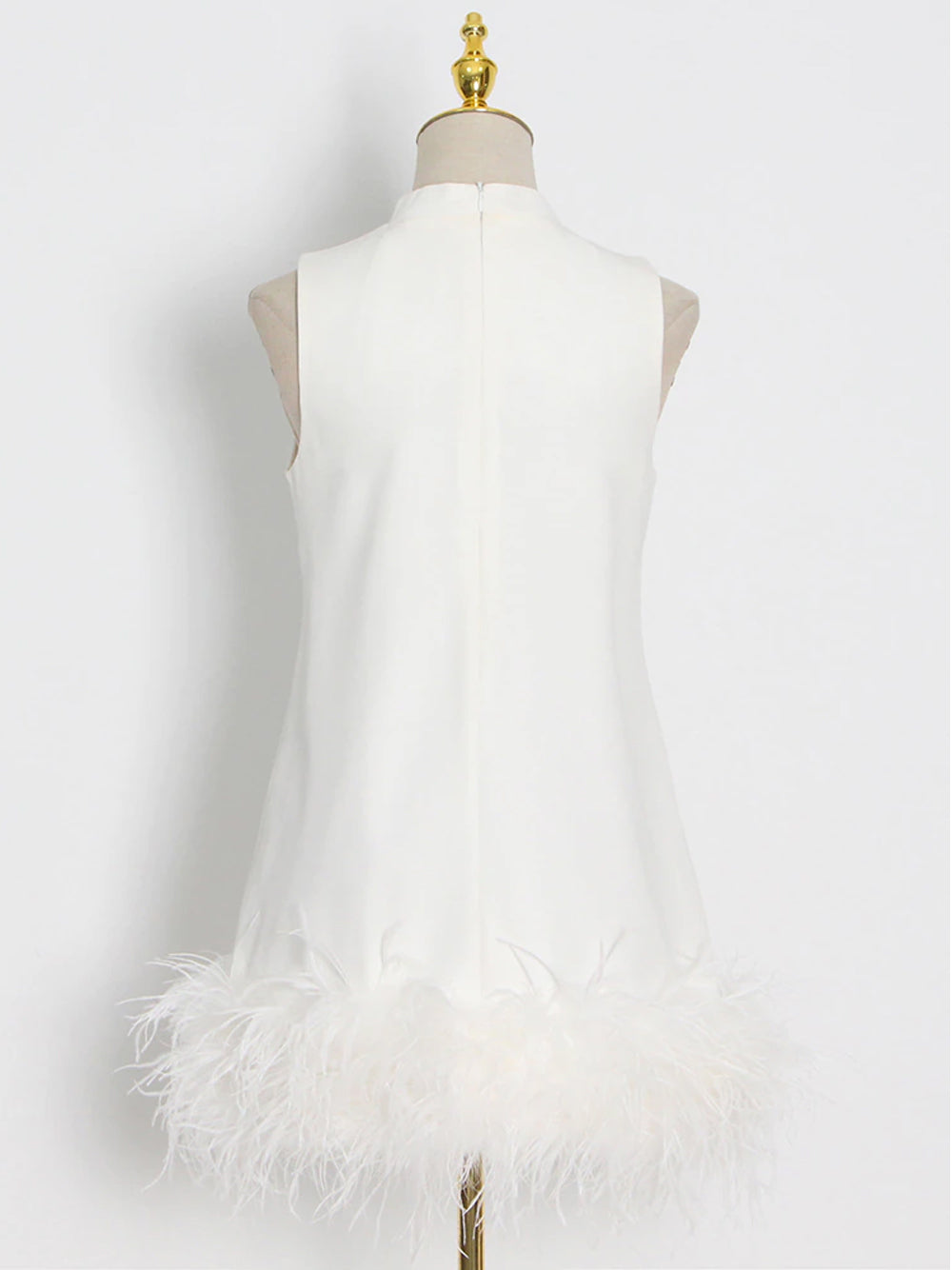 Sleeveless High Neck Feather Hem Shift Mini Dress - View 5