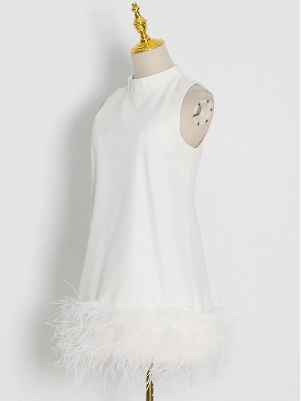 Sleeveless High Neck Feather Hem Shift Mini Dress - View 6