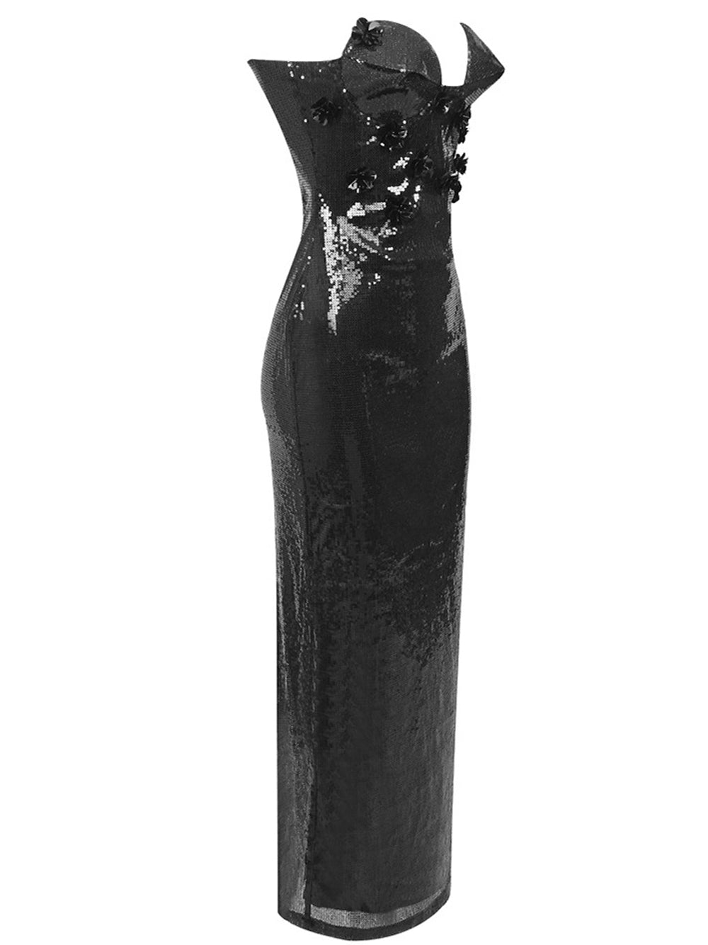 Sequin Strapless Sweetheart Corset 3D Floral Bodycon Maxi Gown - View 7
