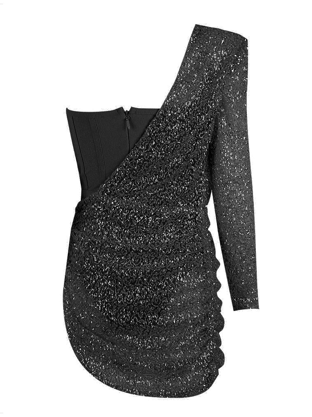 Sequin One Shoulder Long Sleeve Bodycon Mini Dress in Beige - View 7