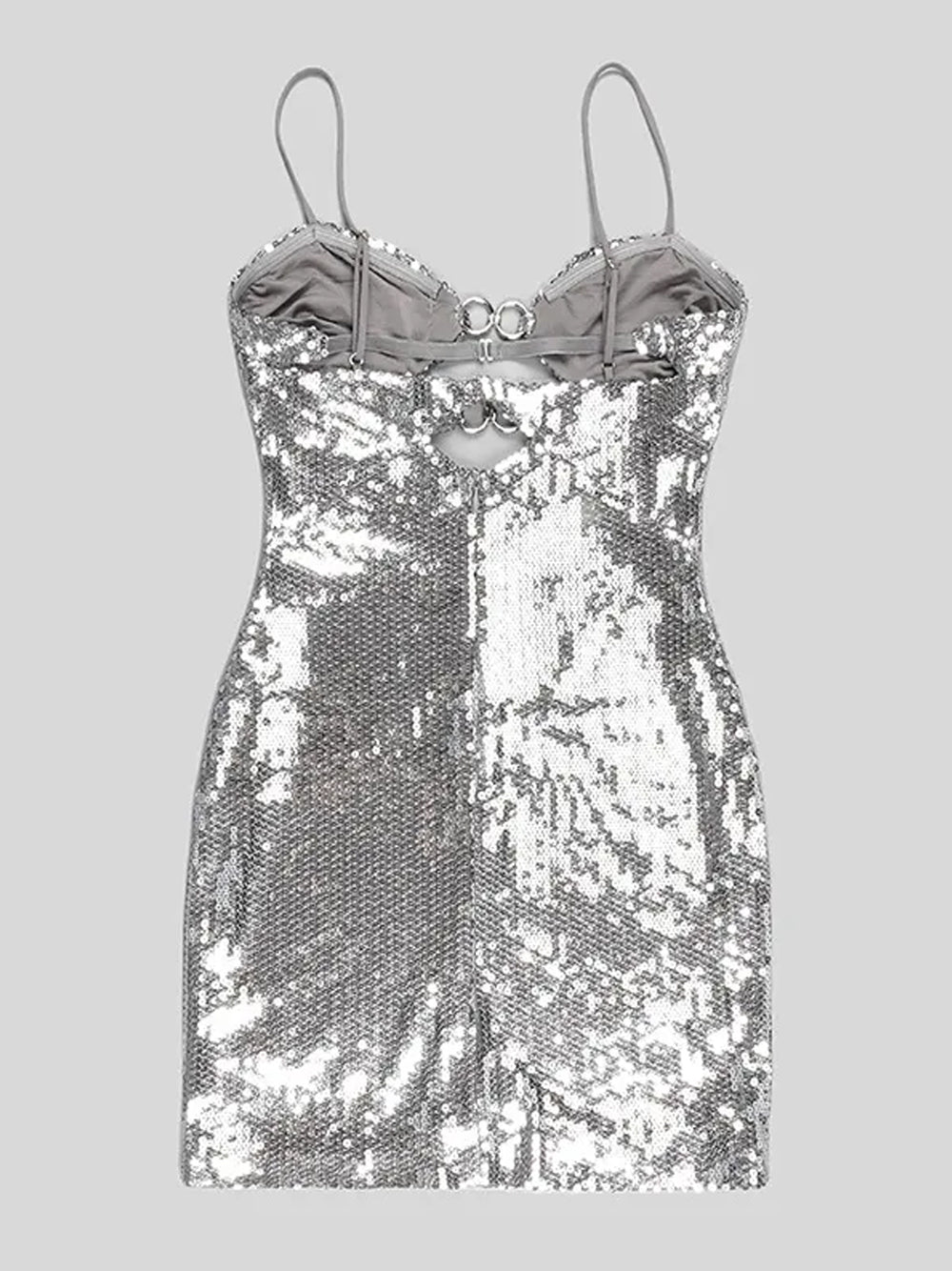Sequin Spaghetti Strap O Ring Cut Out Bodycon Mini Dress - View 6