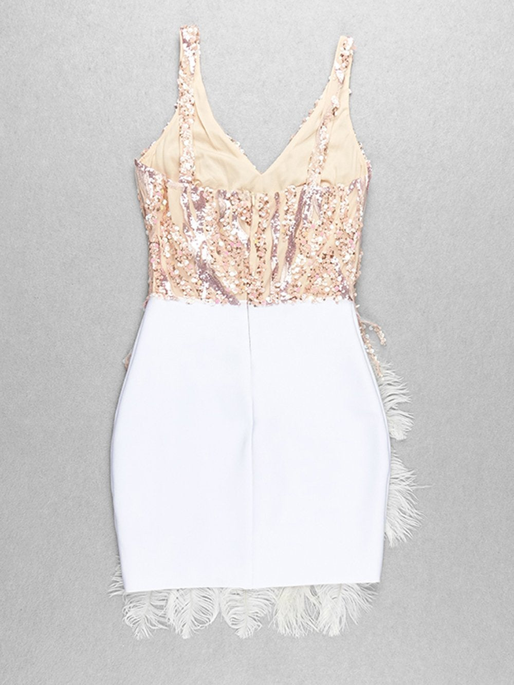 Sequin Mesh Deep V-Neck Feather Tier Bodycon Mini Dress - View 11