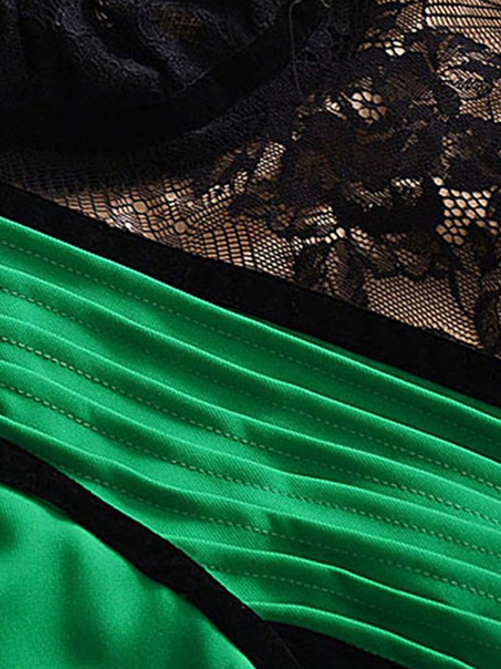 Lace & Velvet Pleated Crêpe Mini Dress in Green - View 6