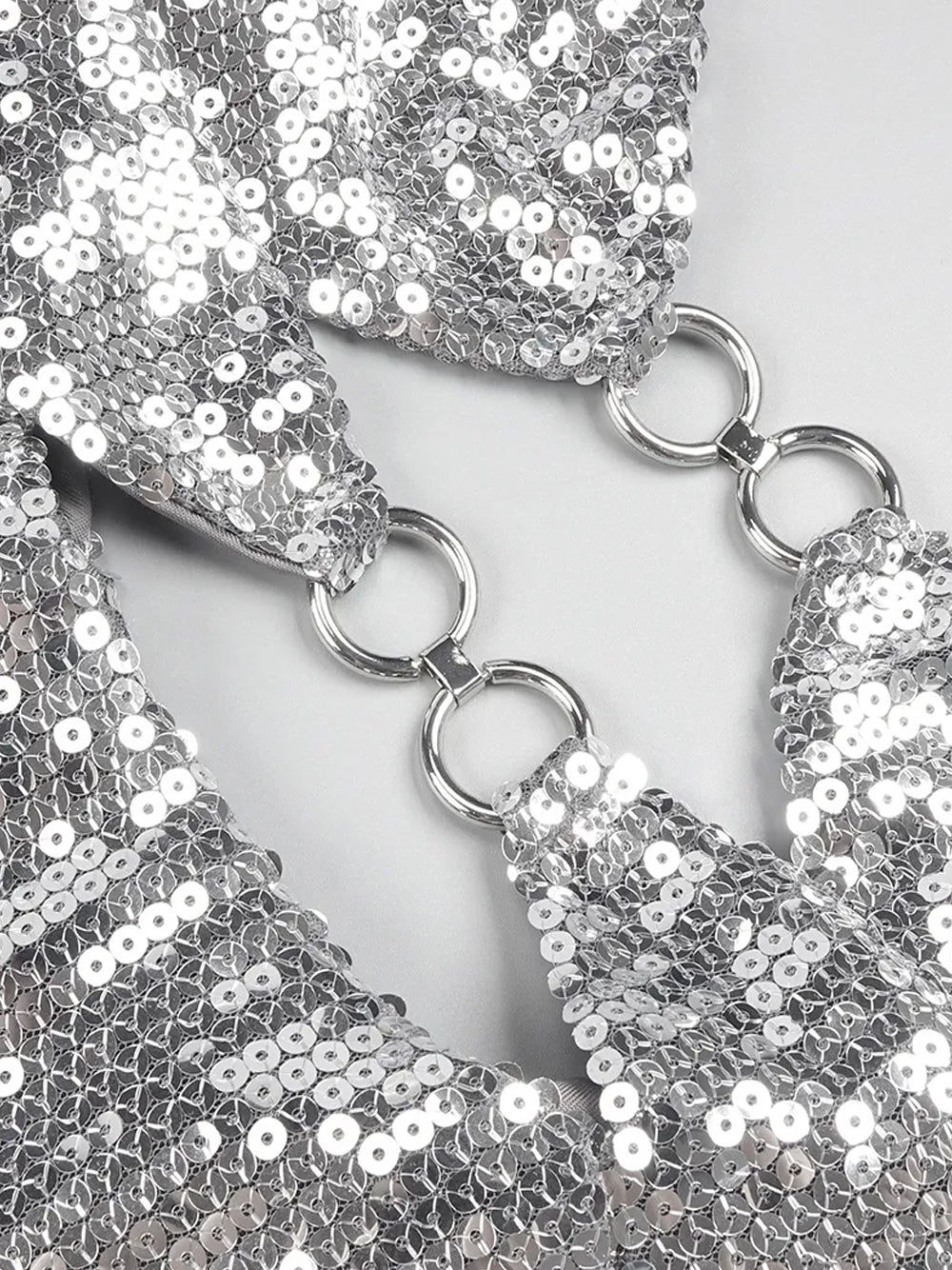 Sequin Spaghetti Strap O Ring Cut Out Bodycon Mini Dress - View 4