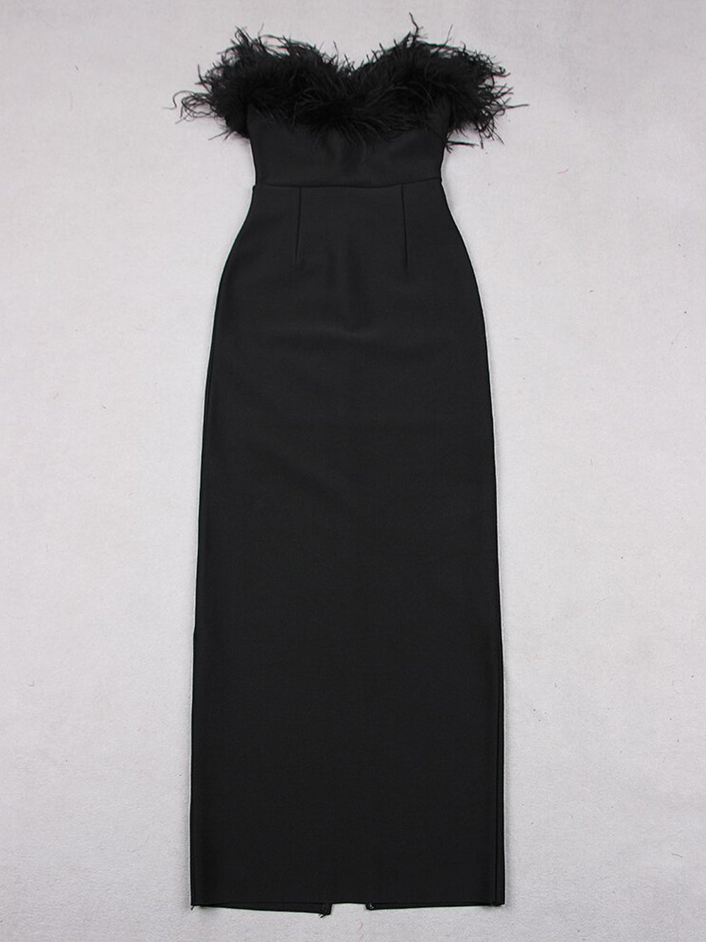 Off Shoulder Feather Trim Column Midi Dress - View 4