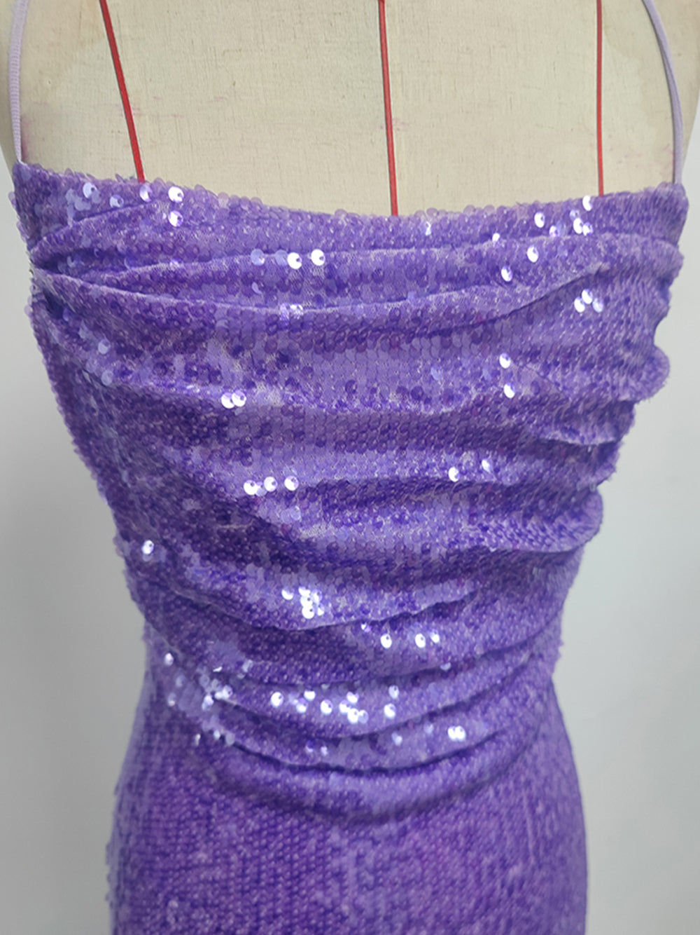 Sequin Spaghetti Strap Ruched Side Seam Bodycon Column Maxi Gown - View 8