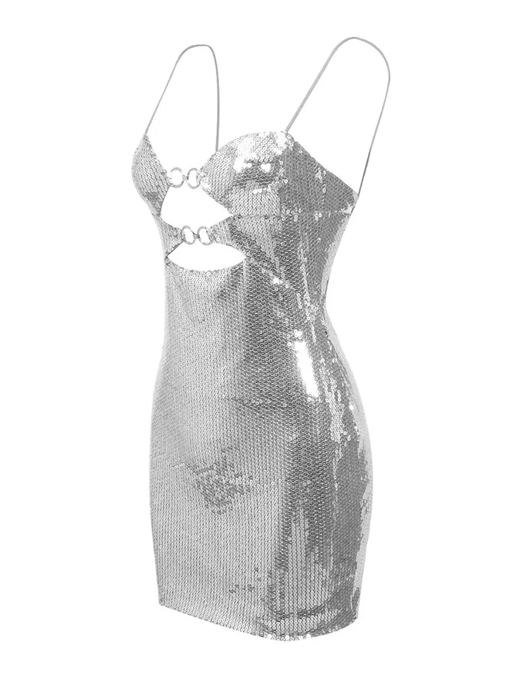 Sequin Spaghetti Strap O Ring Cut Out Bodycon Mini Dress - View 3