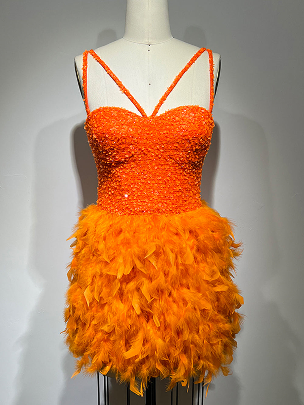 Sequin Sweetheart Cross Strap Feather Skirt Mini Dress - View 6