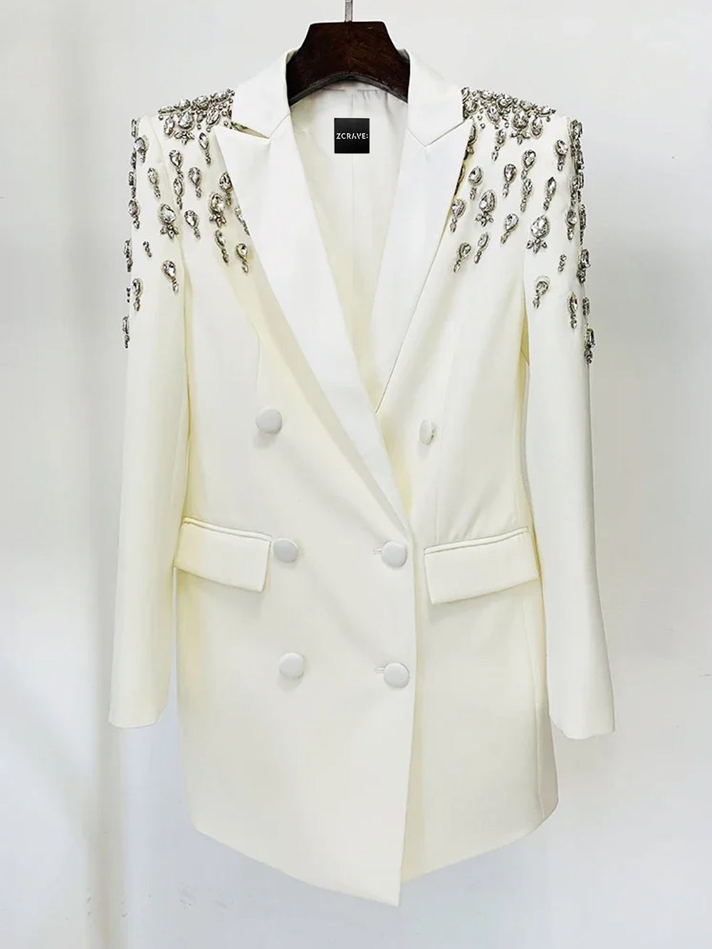 Rhinestone Crystal Embellished Peaked Lapel Blazer Mini Dress - View 3