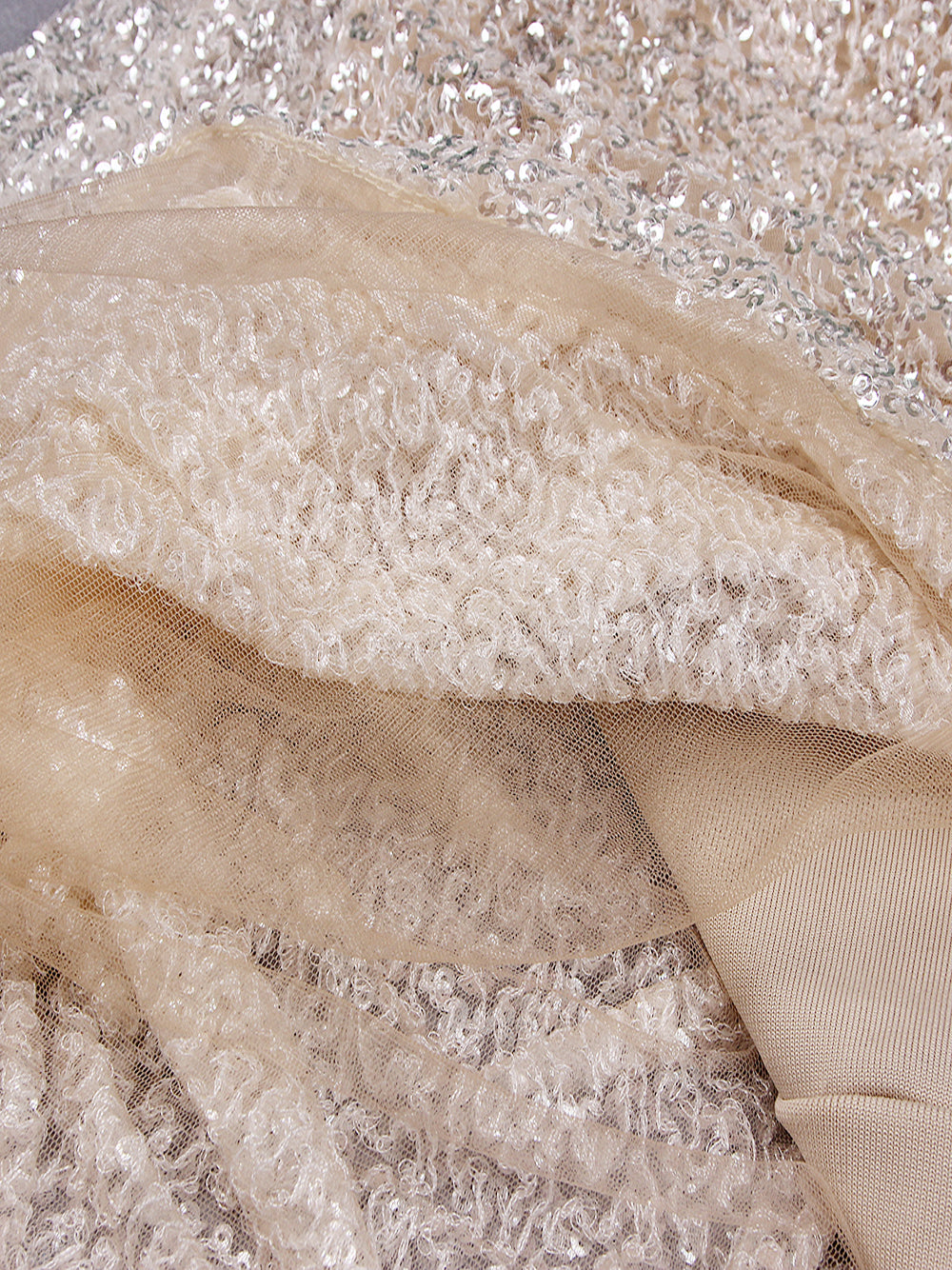 Sequin One Shoulder Long Sleeve Bodycon Mini Dress in Beige - View 15