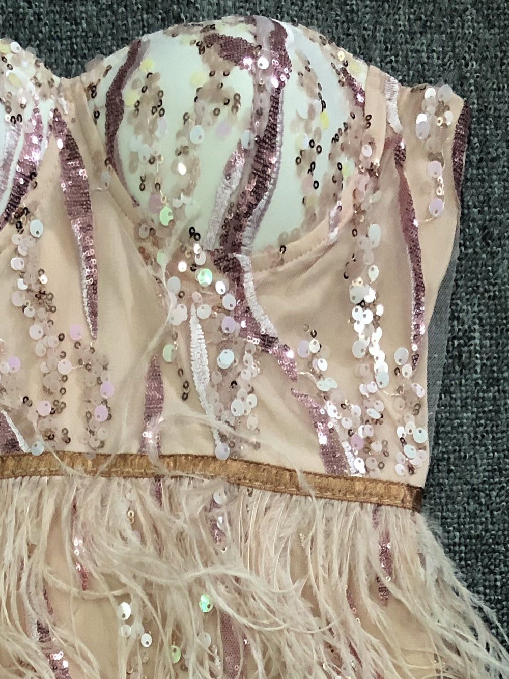 Sequin Strapless Sweetheart Bustier Feather Mini Dress - View 6