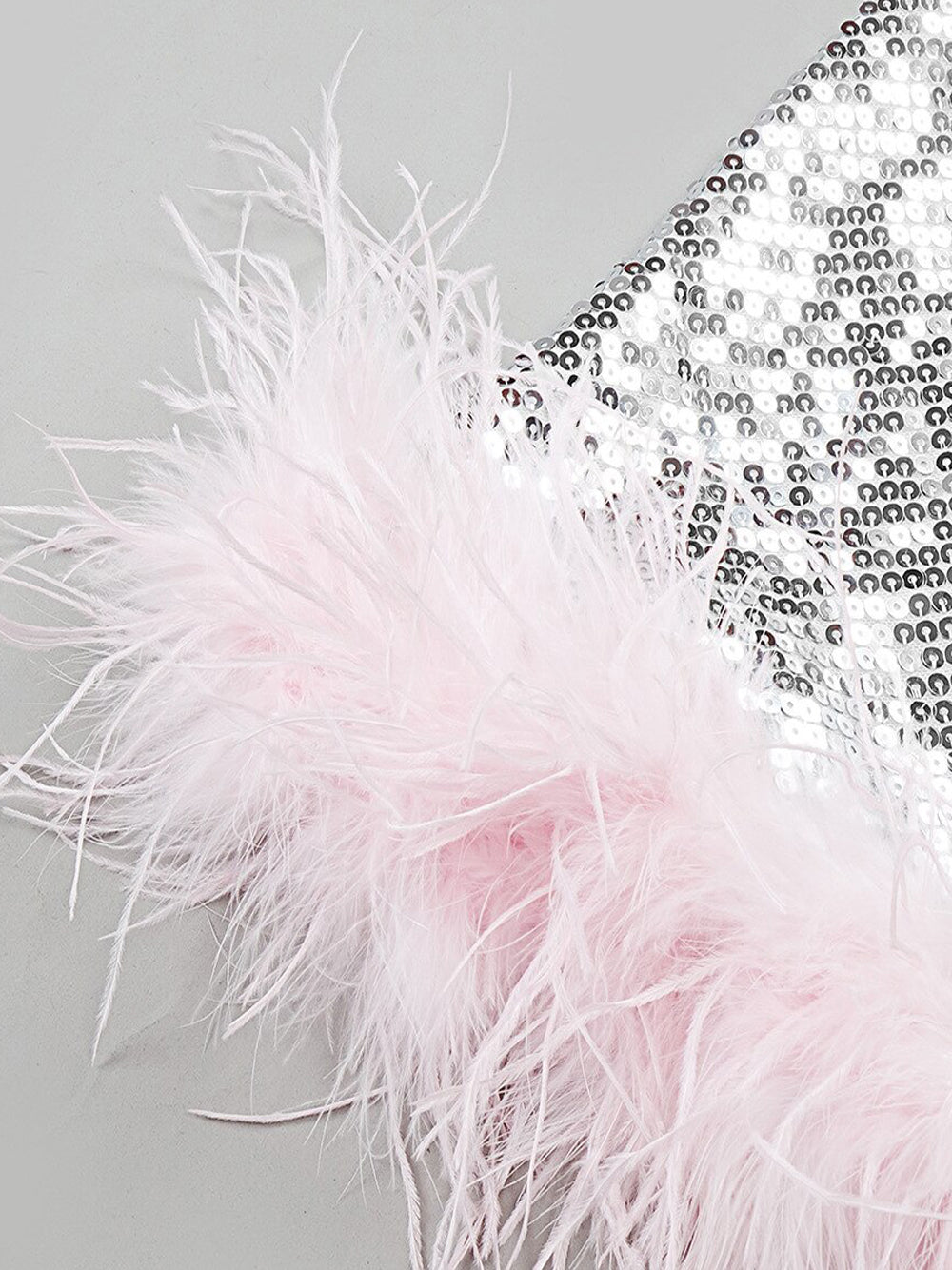 Sequin Strapless Feather Trim Bodycon Mini Dress in Silver - View 5