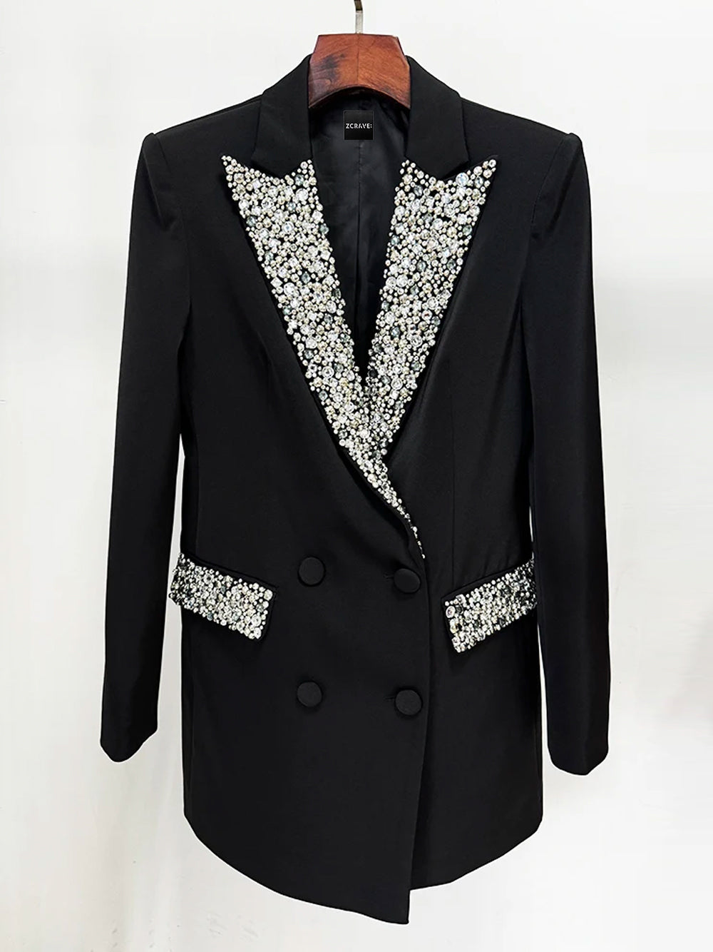 Rhinestone Crystal Embellished Double Breasted Blazer Mini Dress - View 4