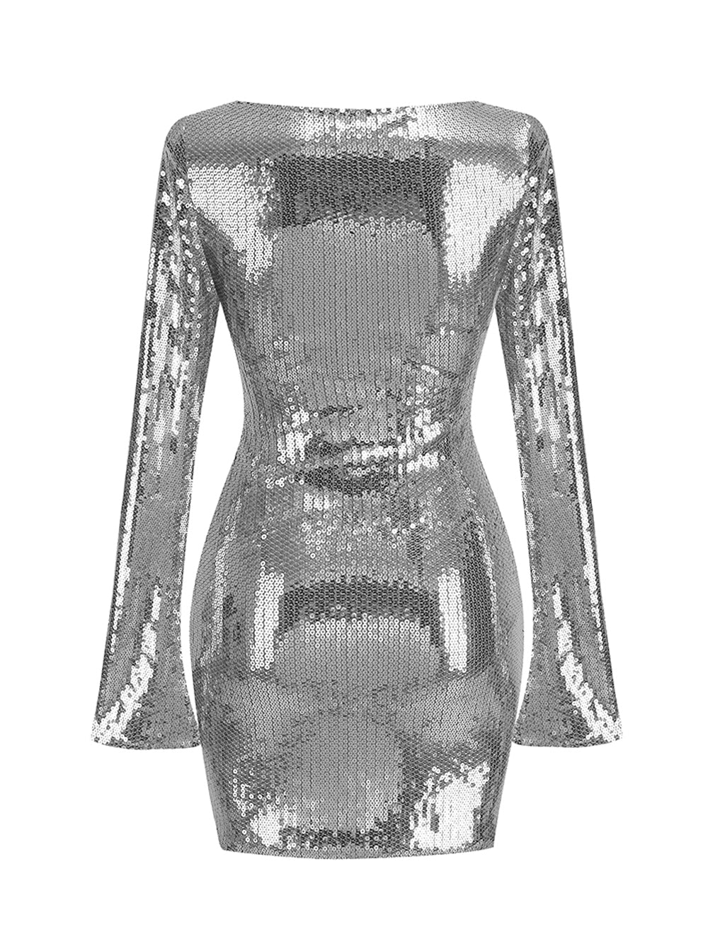 Sequin Deep V-Neck Long Sleeve Bodycon Mini Dress - View 2
