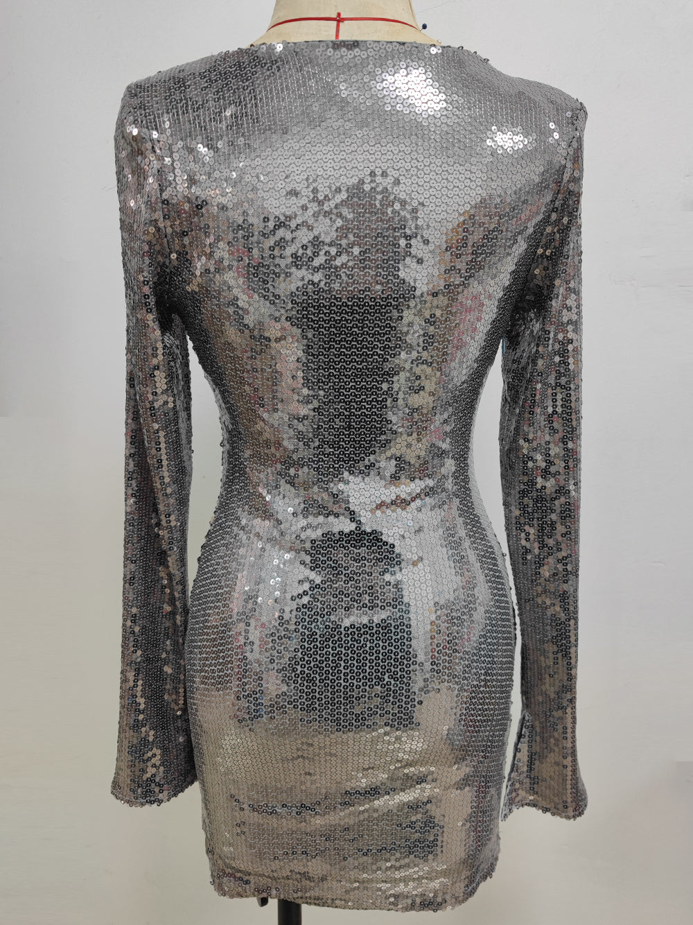 Sequin Deep V-Neck Long Sleeve Bodycon Mini Dress - View 10