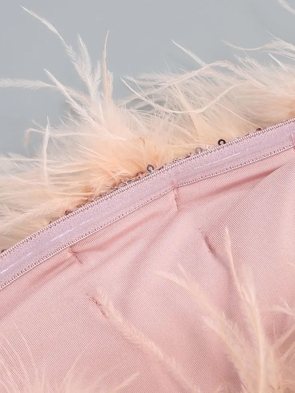 Sequin Strapless Feather Trim Bodycon Mini Dress in Pink - View 11