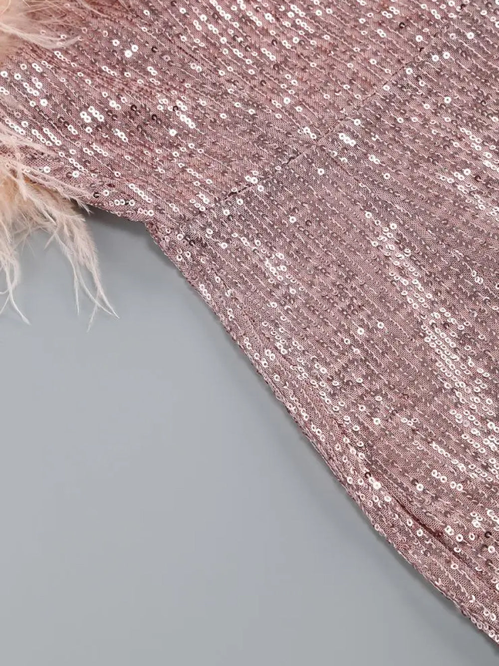 Sequin Strapless Feather Trim Bodycon Mini Dress in Pink - View 9